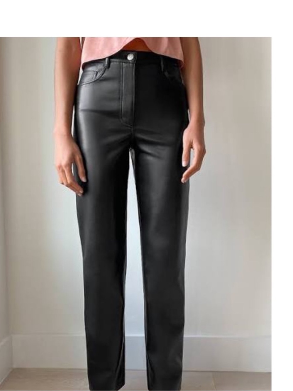 Wilfred Aritzia Black Vegan Leather High Rise Straight Leg Pants Size 0